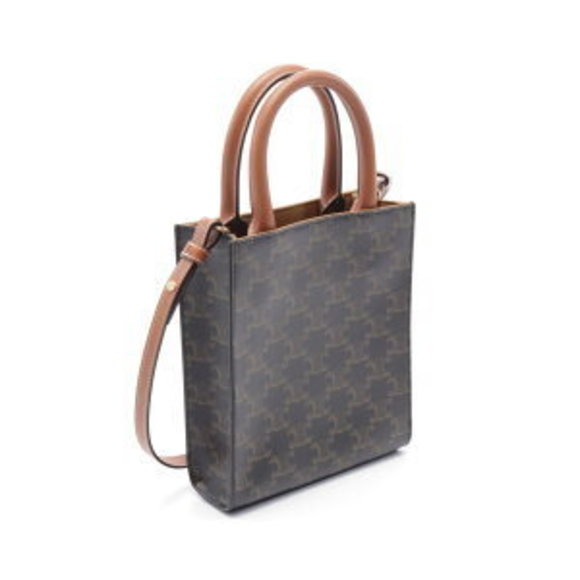 Celine Mini Vertical Triomphe Handbag Canvas Leather Black Brown - Picture 1 of 4